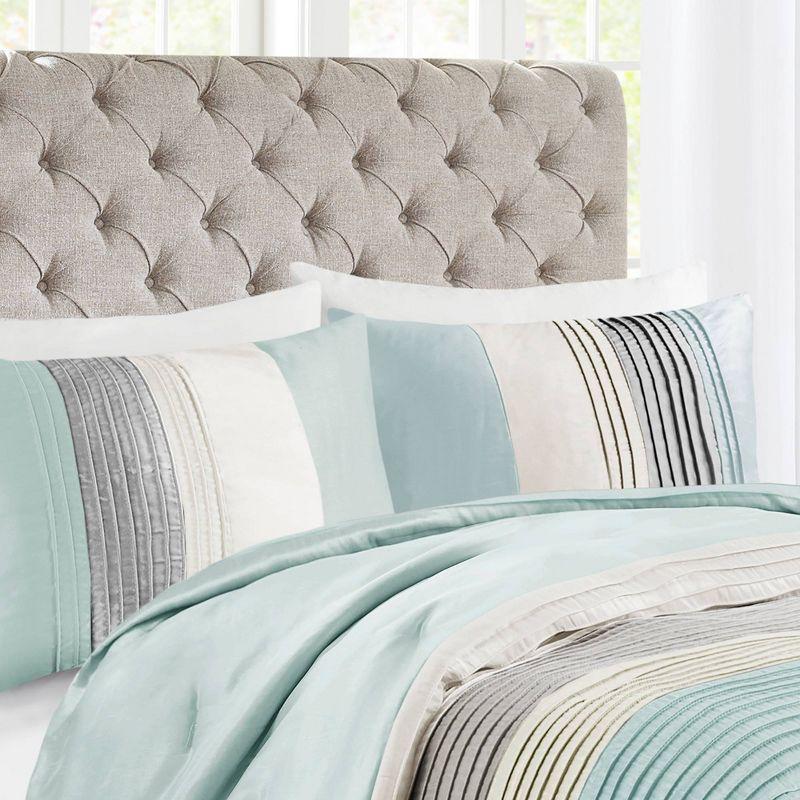 Amherst 7 Piece Striped and Pleated Comforter Set