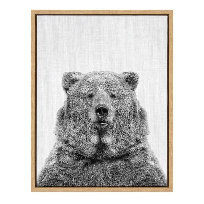 18" x 24" Natural Framed Bear Canvas Print