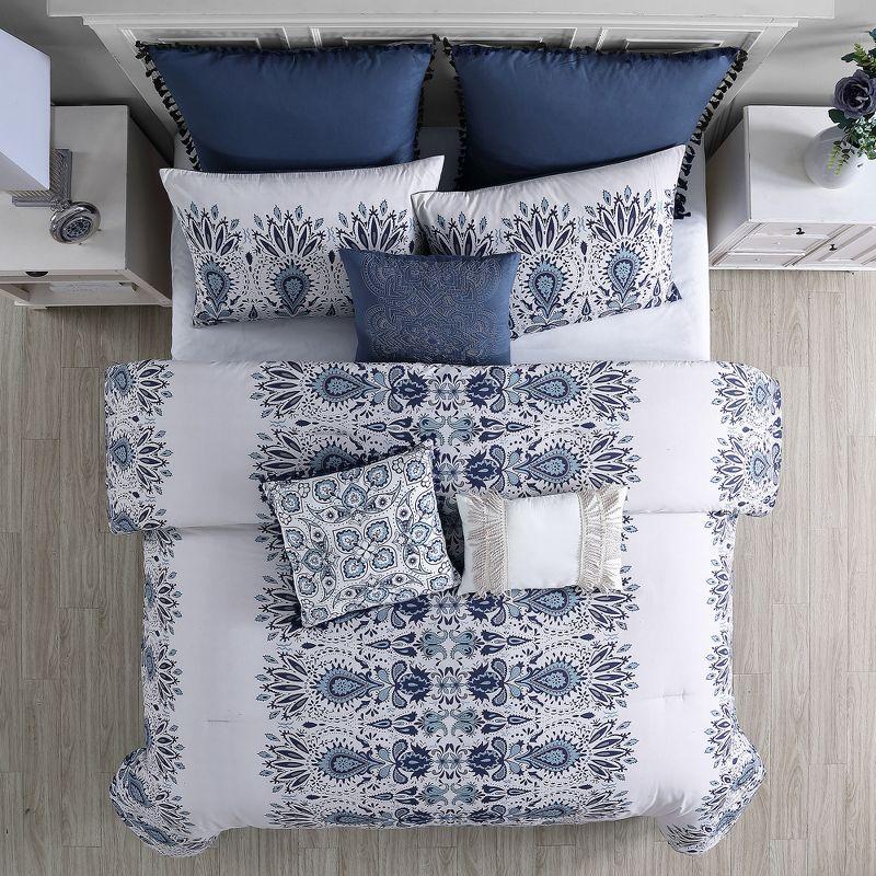 Karina King White and Blue Microfiber Reversible Comforter Set