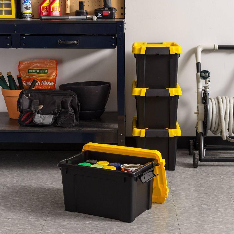 Iris 20 Qt./5 Gal. Heavy-duty Stackable Storage Tote in Black with Yellow Lid