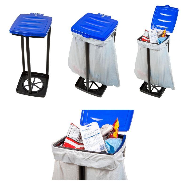 Blue Plastic Portable Outdoor Trash Bag Holder with Lid