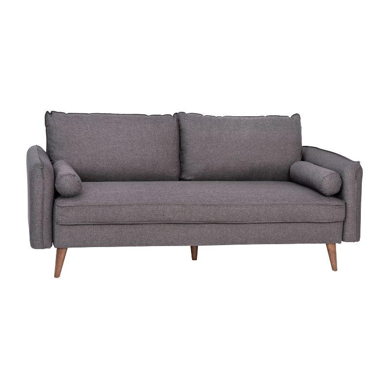 Flash Furniture Evie Mid-Century Modern Sofa with Faux Linen Fabric Upholstery & Solid Wood Legs in Stone Gray