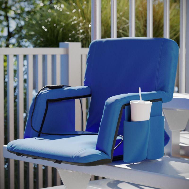 Flash Furniture Foldable Reclining Stadium Chair with Backpack Straps and Heated Seat - Blue