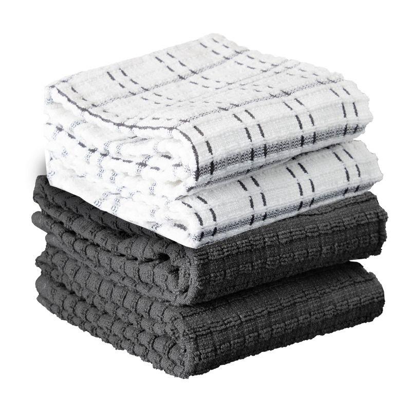 John Ritzenthaler Co. Royale 4-Pack Solid and Coordinate Kitchen Towel Set, Graphite