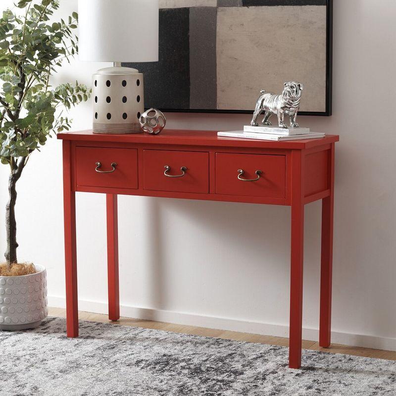 Transitional Red Elm Wood Console Table with 3 Drawers