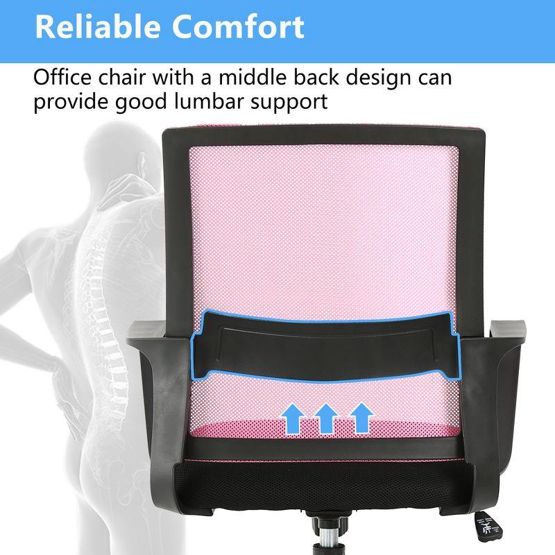 FDW Home Office Chair Mid-Back Mesh Computer Chair Lumbar Support Comfortable Executive Adjustable Chair with Armrests,Pink
