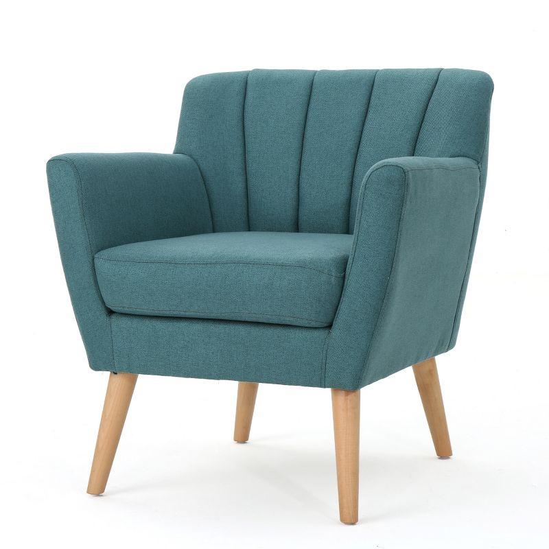Merel Mid-Century Club Chair - Teal - Christopher Knight Home: Upholstered, Birch Wood Legs, Channel Stitching