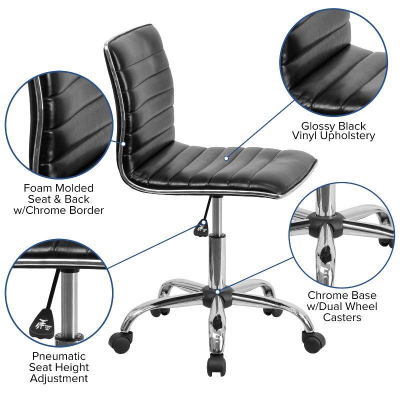 Black Vinyl Armless Swivel Executive Office Chair