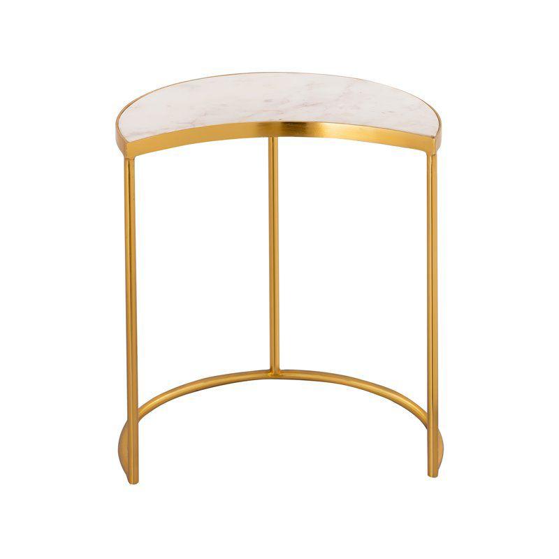 TOV Furniture Crescent 19"H Modern Iron Metal Side Table in White/Gold