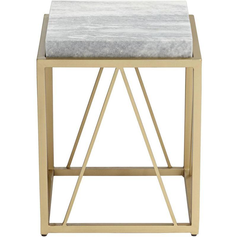 Coast to Coast Accents Modern Gold Powder-Coated Square Accent Table 15 1/2" White Gray Marble Tabletop Open Cage for Living Room