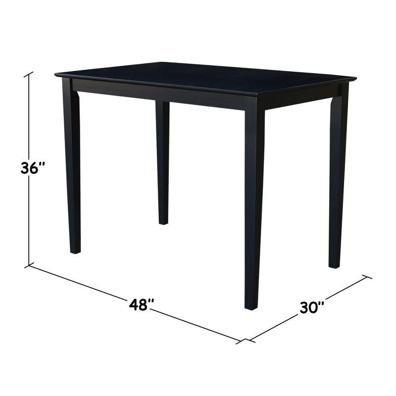 30" x 48" Solid Wood Top Counter Height Table with Shaker Legs Black - International Concepts: Parawood, Non-Extension