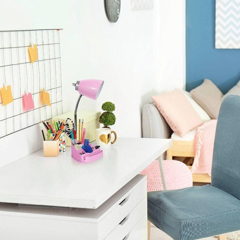 Creekwood Home Sleek Essentials 18.5" Flexible Desk Lamp with Charging Outlet and Storage Pink