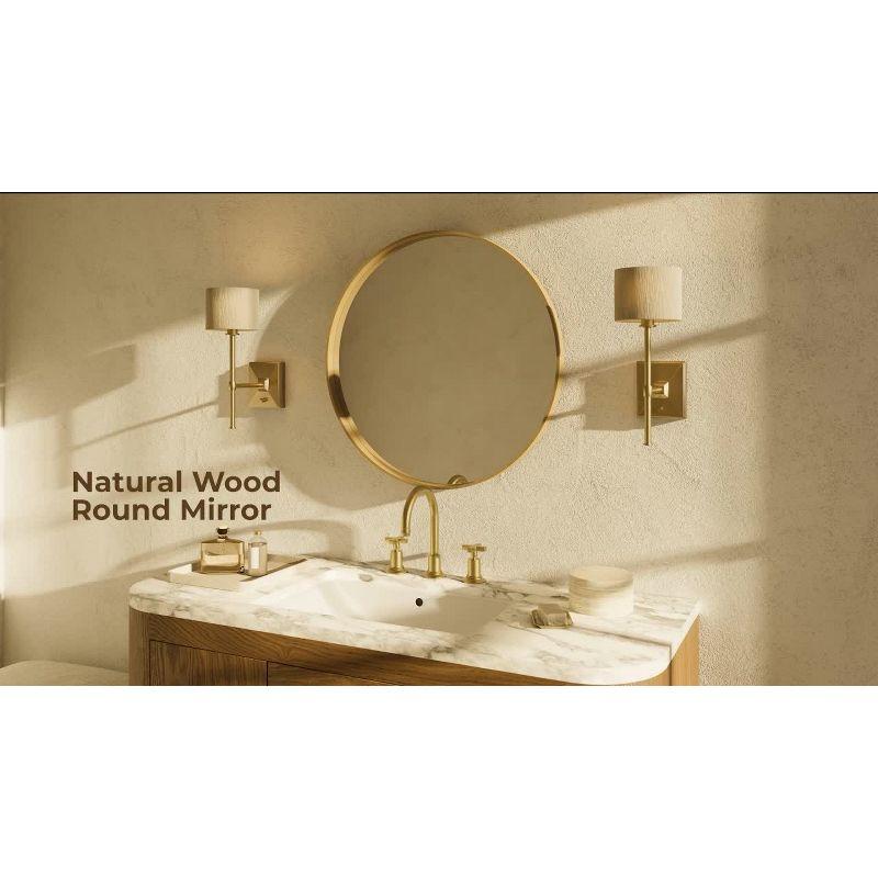 32" Wood Round Mirror Natural - WallBeyond: Pine Frame, Wall Mount, Modern Decor