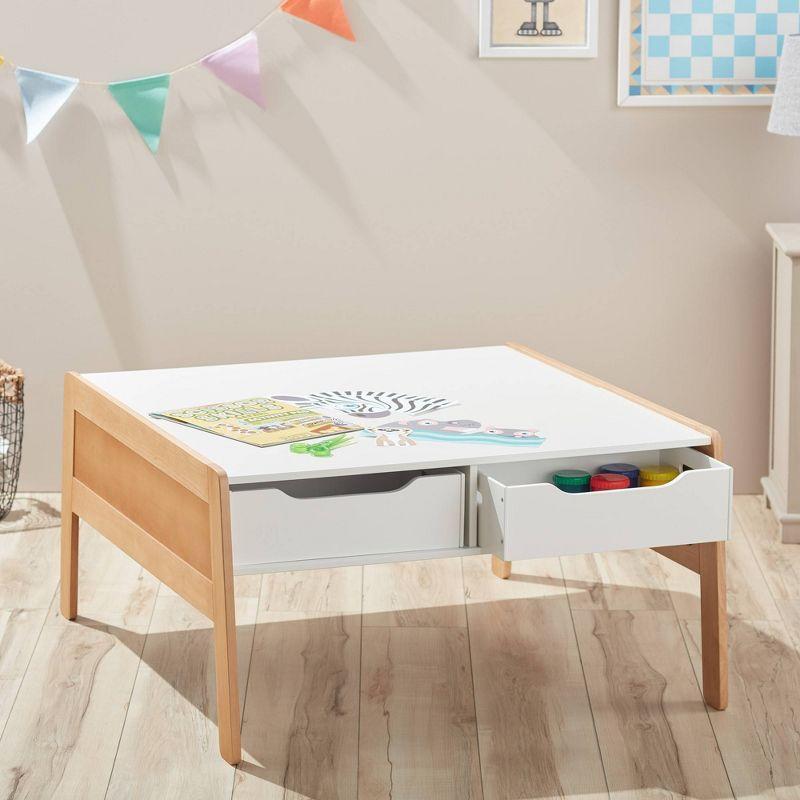 White and Natural Wood Kids Art and Activity Table with Storage Bins