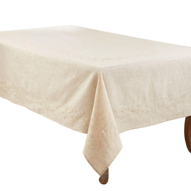 Saro Lifestyle Embroidered Swirl Natural Linen Blend Tablecloth, Natural, 67"x140",