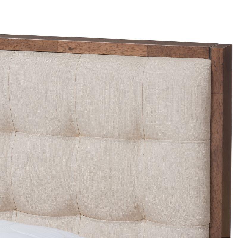 Soloman Mid-Century Modern Light Beige Linen & Walnut Wood Full Bed