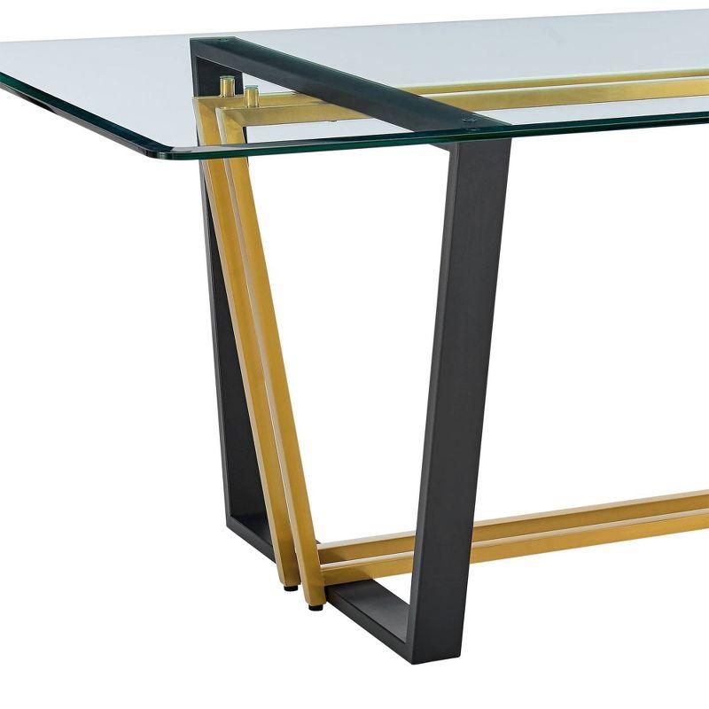 Armen Living Kai Rectangular Stainless Steel and Base with Glass Tabletop Dining Table Gold/Black