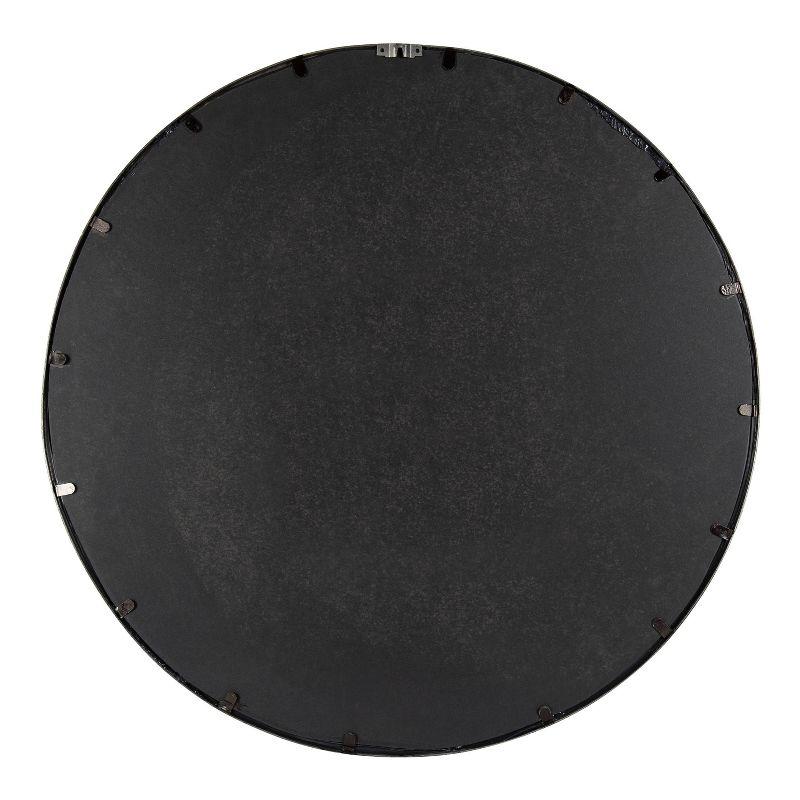 Angelis 34.5" Black Metal Framed Round Wall Mirror with Geometric Overlay