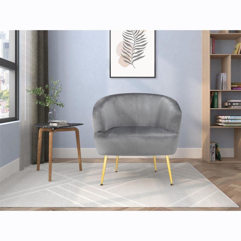 Gray Velvet Barrel Accent Chair with Gold Legs