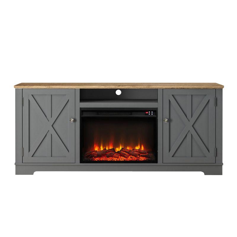 Farmhouse Wooden with Electric Fireplace Gray - Festivo: Entertainment Center, Holds TV Stand for TVs up to 75"