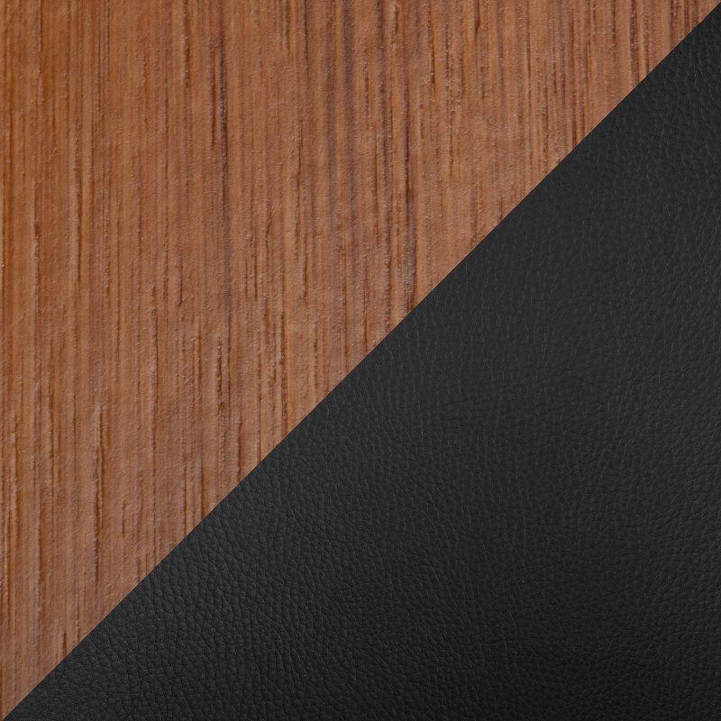 LumiSource Ahoy Dining Chair Walnut/Black/Brass: Mid-Century Modern Faux Leather with Nailhead Trim