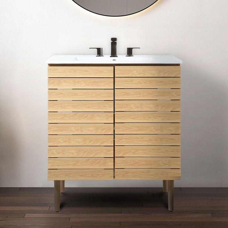 Aubert 30" Slat Modern Farmhouse 2-Shelf Bath Vanity Cabinet Only (Sink Basin not Included)