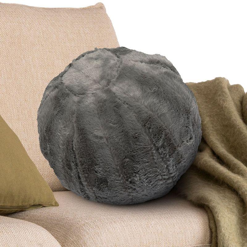 Gray 10-Inch Round Faux Fur Ball Throw Pillow