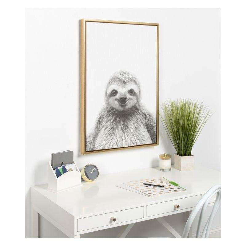 33" x 23" Sylvie Sloth Animal Print And Portrait By Simon Te Tai Framed Wall Canvas - Kate & Laurel