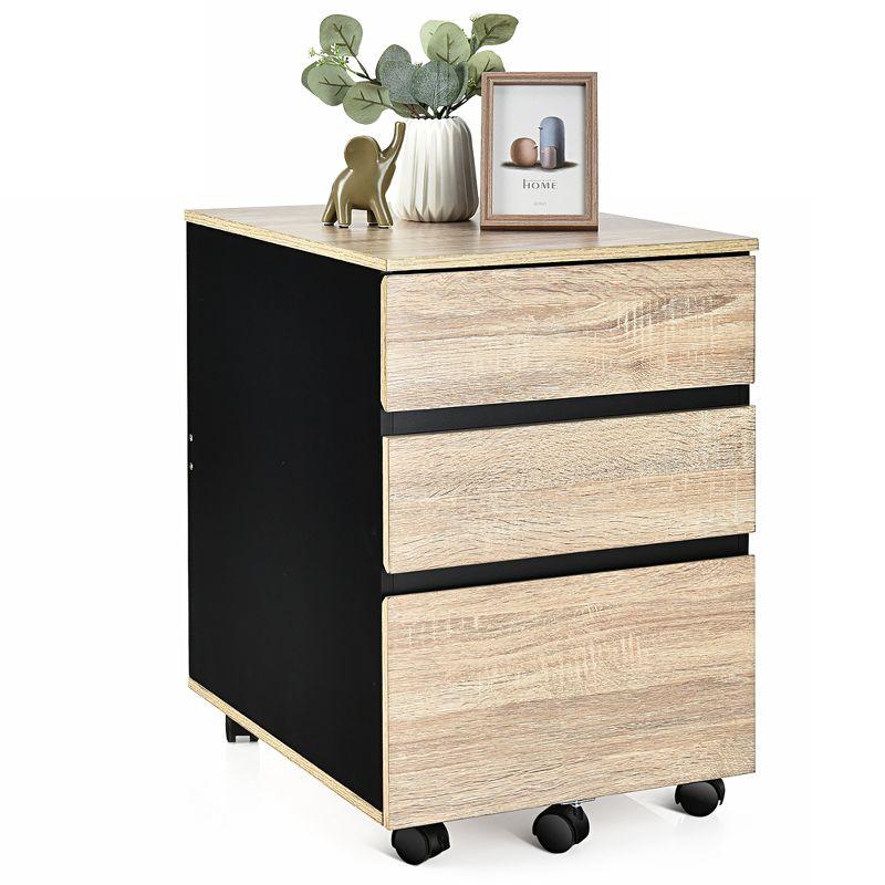 Costway 3-Drawer Mobile File Cabinet Vertical Filling Cabinet for Home Office