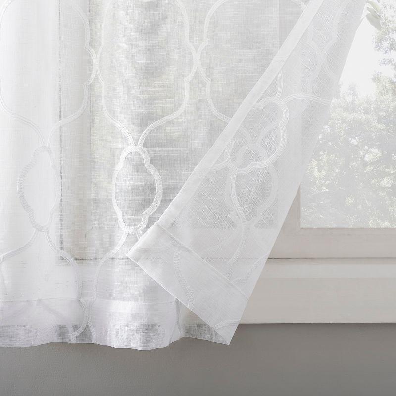 No. 918 Semi-Sheer Allerton Embroidered Trellis Curtain Valance and Tiers Set White