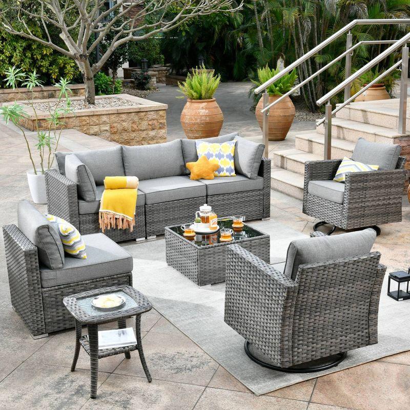 Gray Wicker 8-Piece Outdoor Sofa Set with Cushions