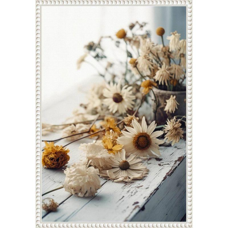 White and Yellow Beaded Frame Botanical Canvas Wall Art