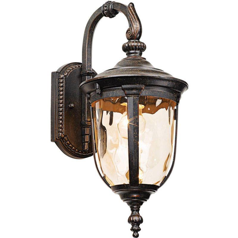 Bronze and Brown Vintage Outdoor Wall Sconce with Hammered Glass