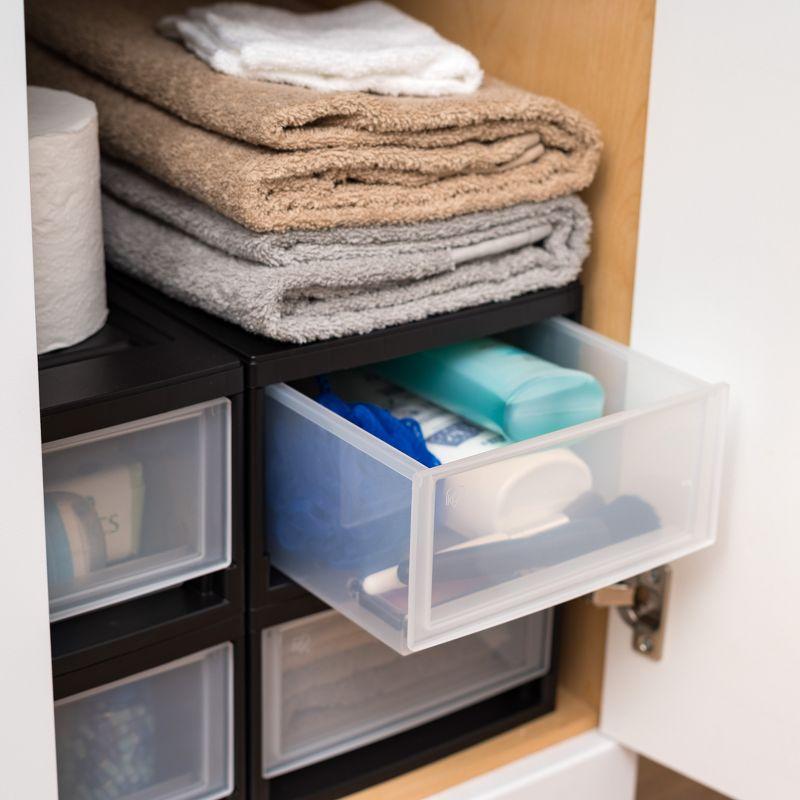 IRIS USA 4Pack 6qt Plastic Compact Stackable Storage Drawers, Black