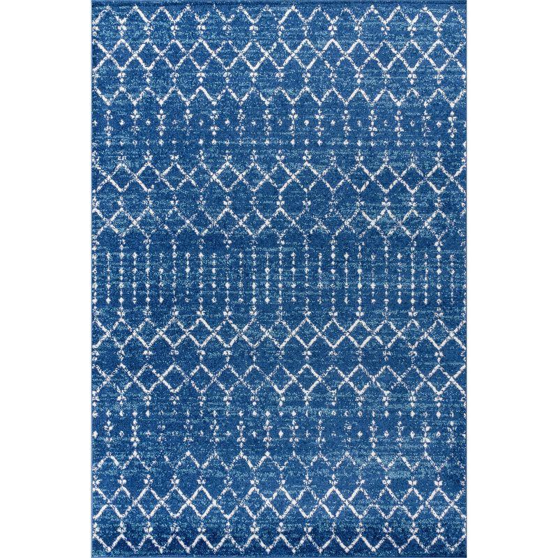 JONATHAN Y Moroccan HYPE Boho Vintage Diamond Blue/White 4 ft. x 6 ft. Area Rug