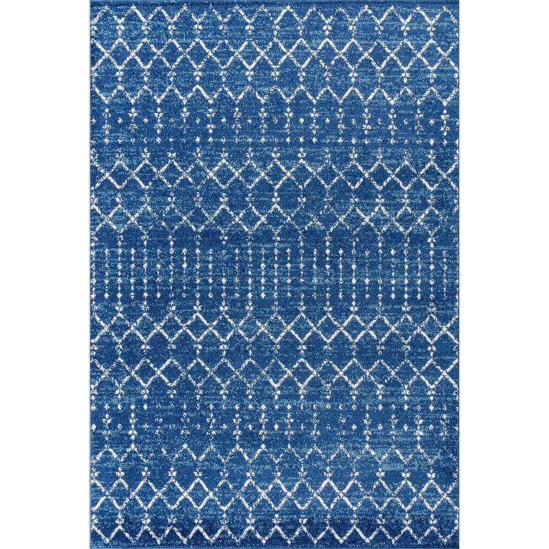 Blue and White Moroccan Trellis Reversible Area Rug