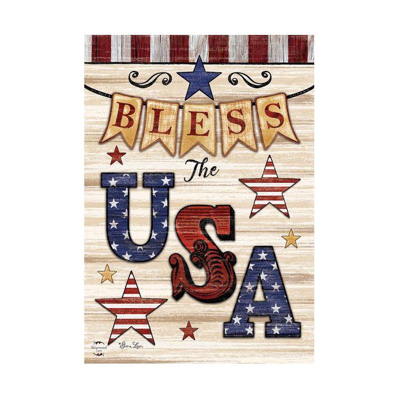 Briarwood Lane Bless The USA Patriotic House Flag Primitive Stars Stripes Double-Sided 28"x40"