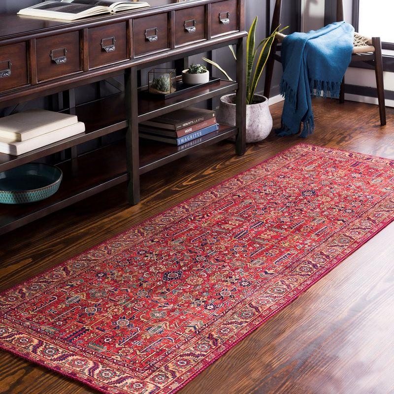 Loveren Bright Red Traditional Polyester Area Rug