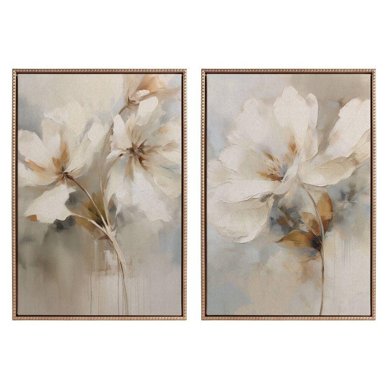 Gold Framed Abstract Botanical Floral Canvas Art Set