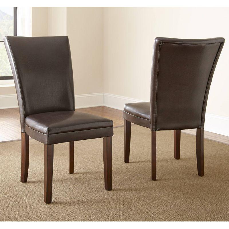 Transitional Brown Leather Parsons Side Chair with Memory Foam