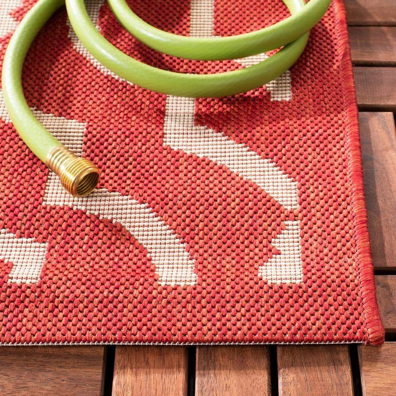 Red and Bone Geometric Square Indoor/Outdoor Area Rug