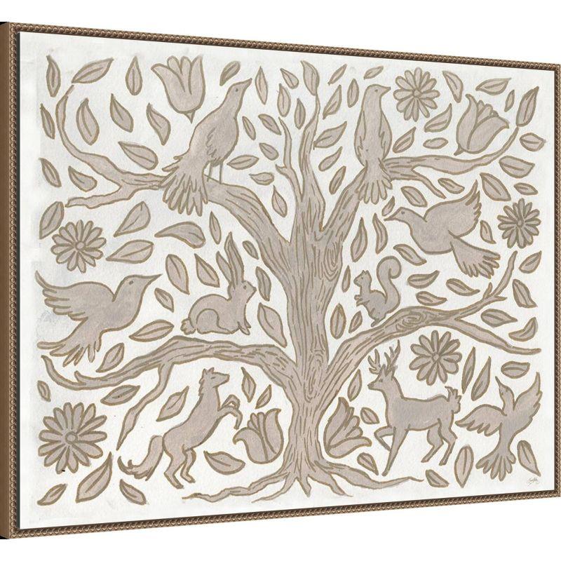 Amanti Art 42"x32" Animal Tree by Elizabeth Medley Framed Canvas Wall Art Print: Modern Decor, Earth Tones, Hand-Stretched Canvas