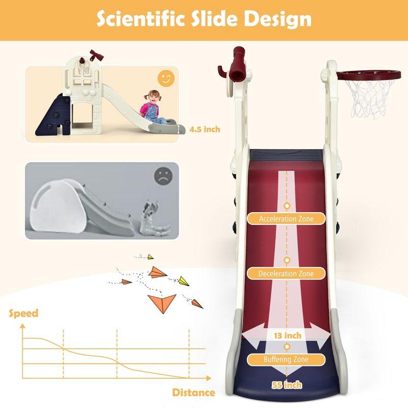 Costway 6-In-1 Large Slide for Kids Toddler Climber Slide Playset w/ Basketball Hoop Blue