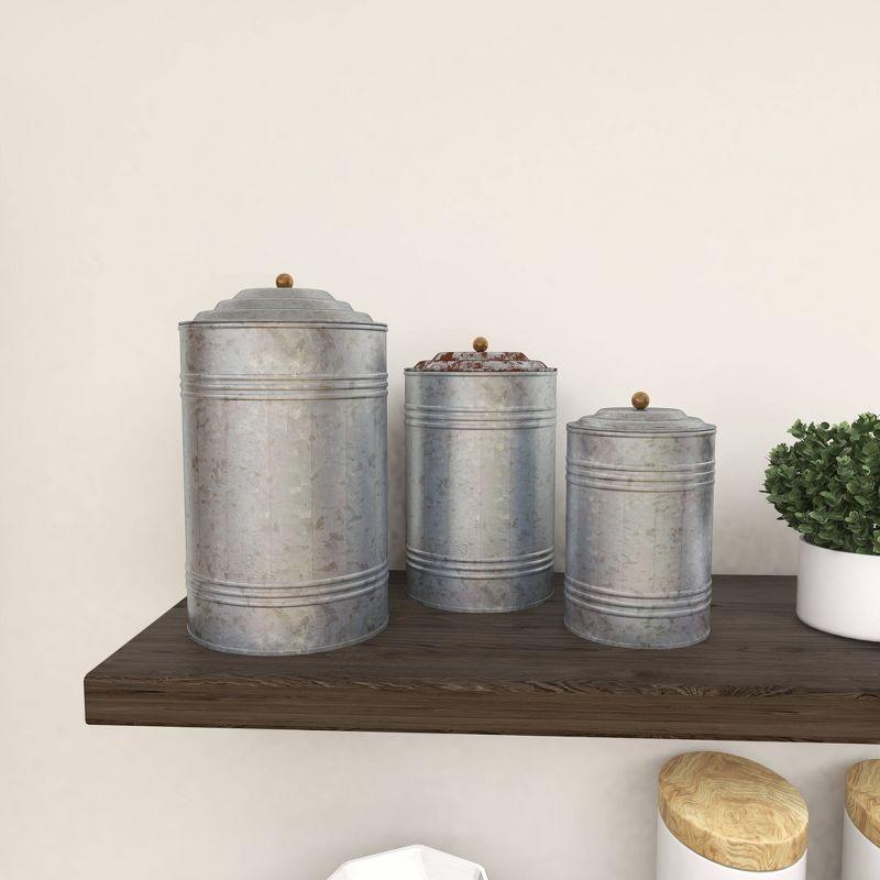 Olivia & May 3pc Decorative Galvanized Metal Canister Set Silver: Round Storage Containers with Lids