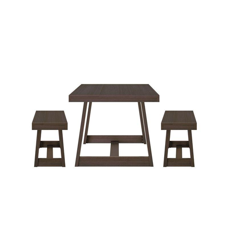 Plank+Beam Solid Wood Farmhouse Dining Table Set with 2 Benches for 6, Walnut Wirebrush