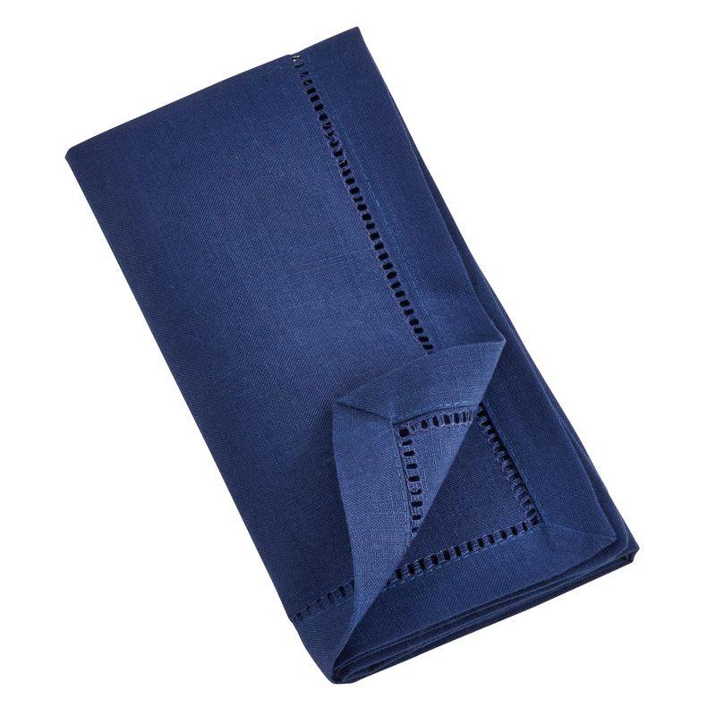 Saro Lifestyle Dinner Napkin With Hemstitch Border Design (Set of 12), Navy Blue, 18" x 18"