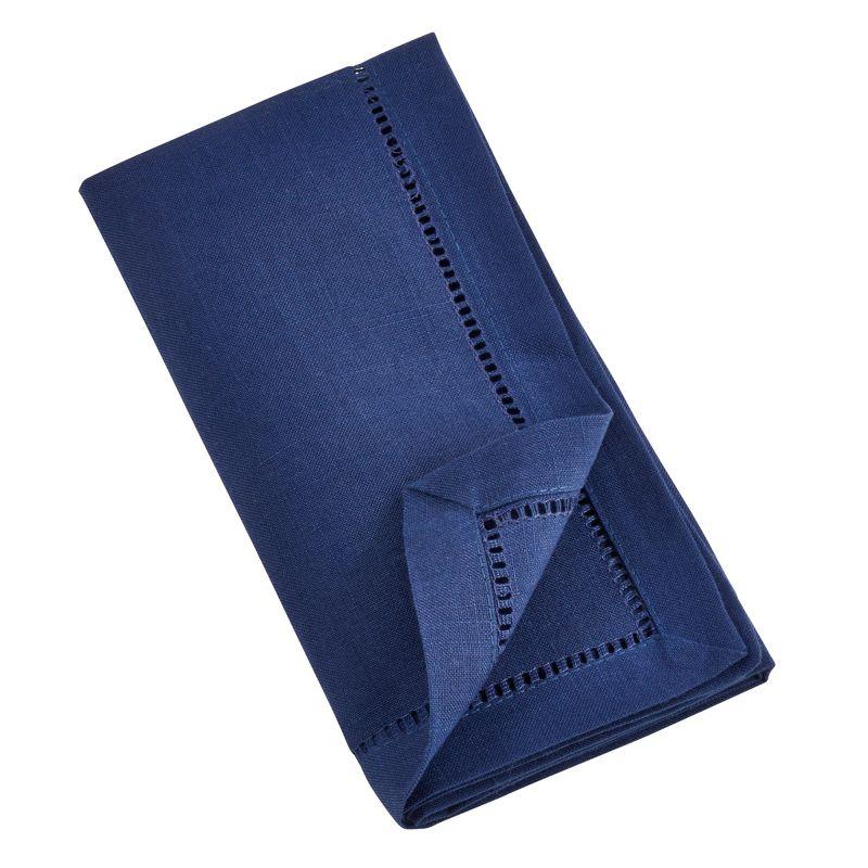 Navy Blue Cotton Hemstitch Dinner Napkins Set of 12