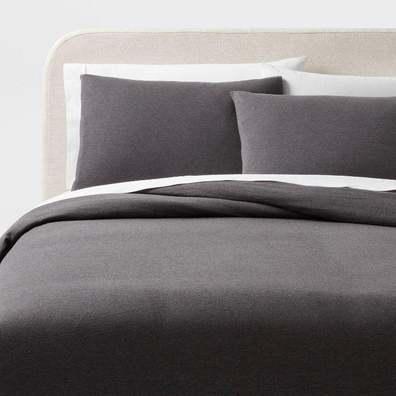 King Dark Gray Cotton Jersey Duvet and Sham Set