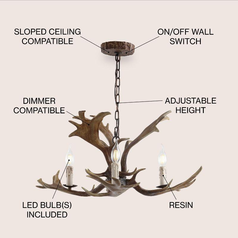 JONATHAN Y Speller 27" Adjustable Resin Antler 3-Light LED Chandelier, Brown