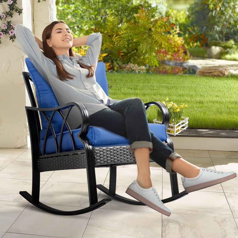 Mercer41 Outsunny Outdoor Wicker Rocking Chair with Padded Cushions, Aluminum Furniture Rattan Porch Rocker